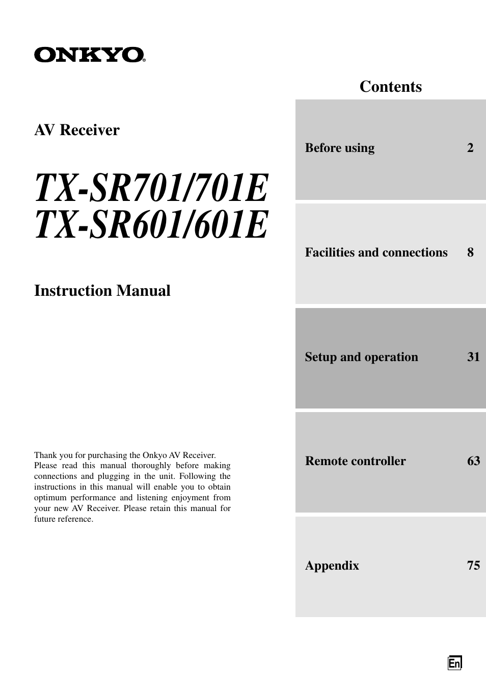 Onkyo TX-SR601E User Manual | 88 pages