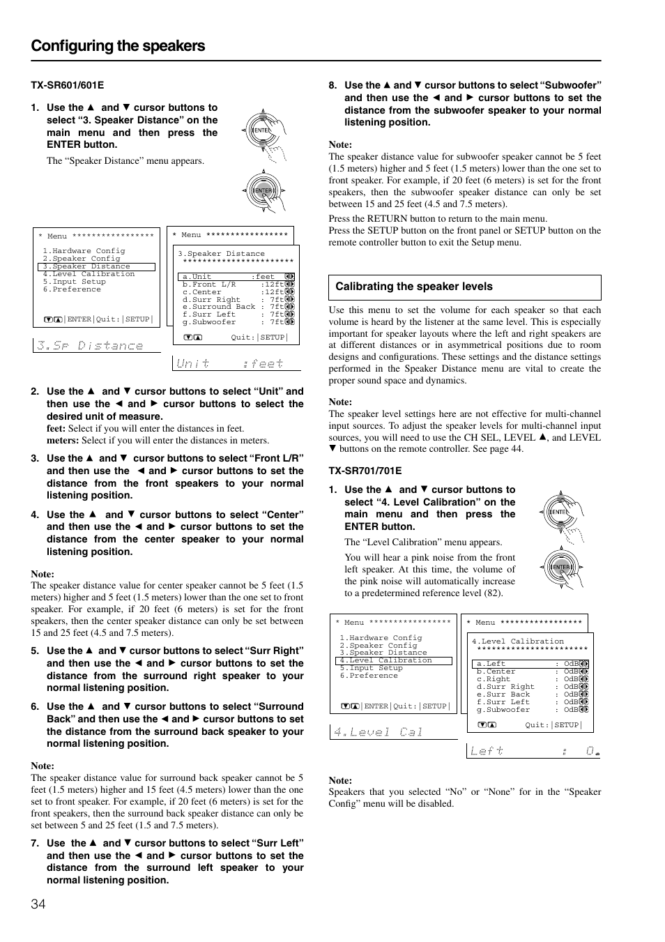 Configuring the speakers | Onkyo TX-SR601E User Manual | Page 34 / 88