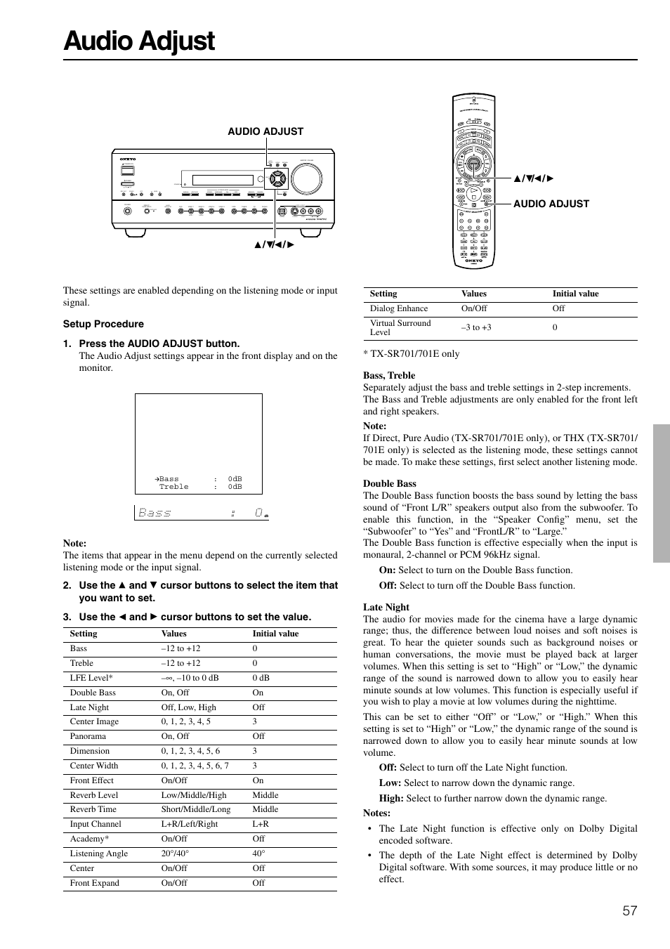 Audio adjust | Onkyo TX-SR601E User Manual | Page 57 / 88