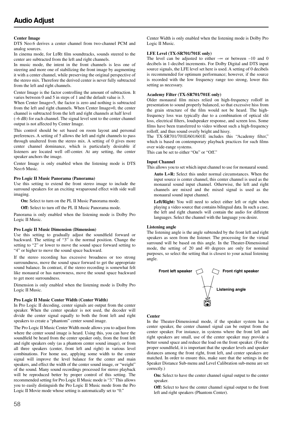 Audio adjust | Onkyo TX-SR601E User Manual | Page 58 / 88