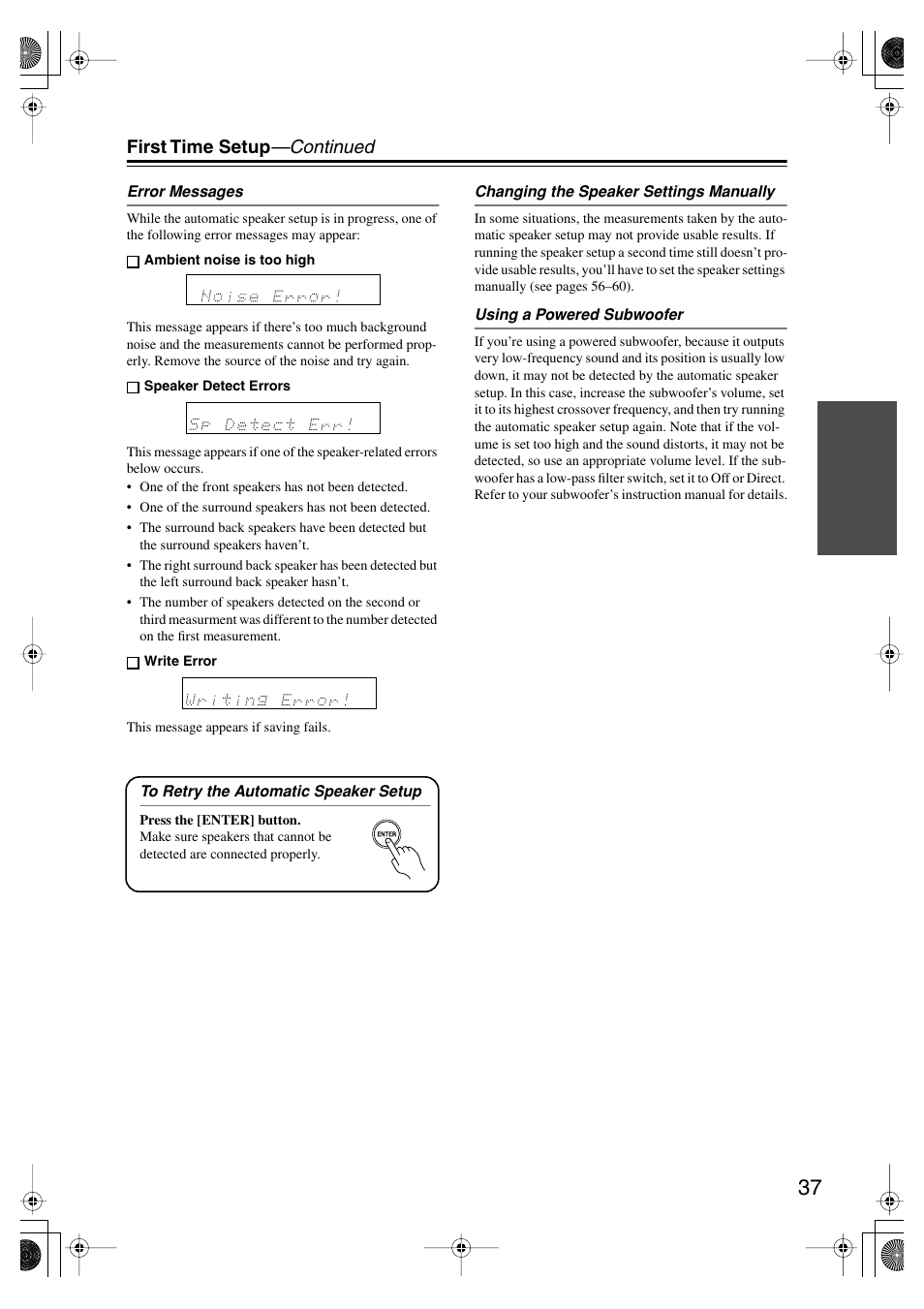 First time setup —continued | Onkyo TX SR575 User Manual | Page 37 / 72