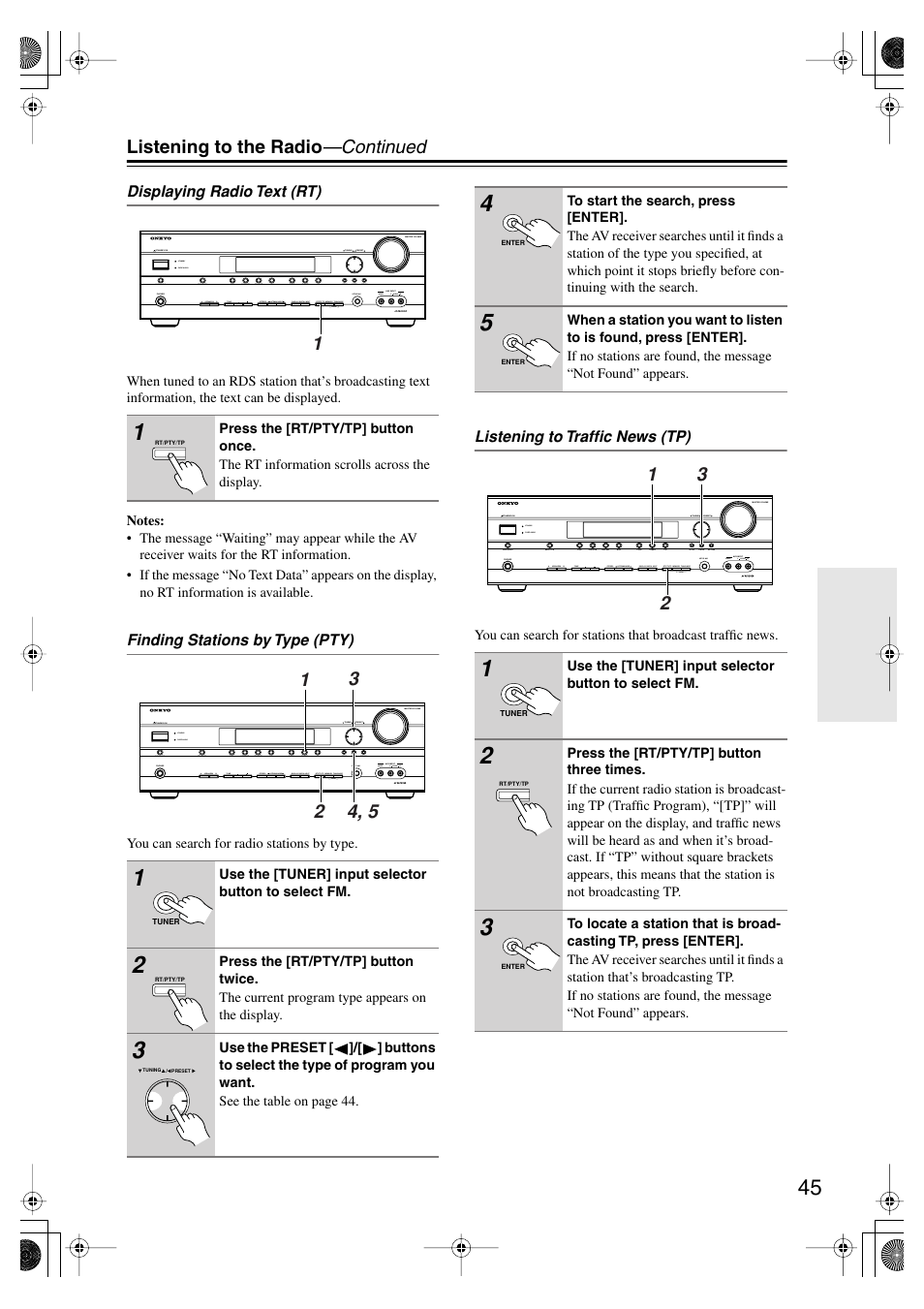 Utton (45, Listening to the radio —continued | Onkyo TX SR575 User Manual | Page 45 / 72