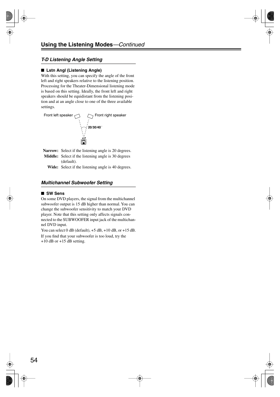 Using the listening modes —continued | Onkyo TX SR575 User Manual | Page 54 / 72