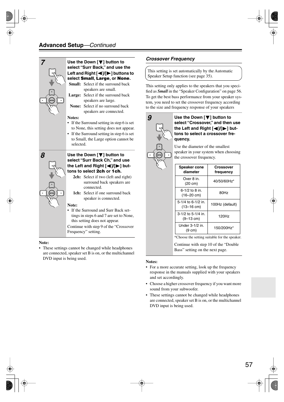 Advanced setup —continued | Onkyo TX SR575 User Manual | Page 57 / 72