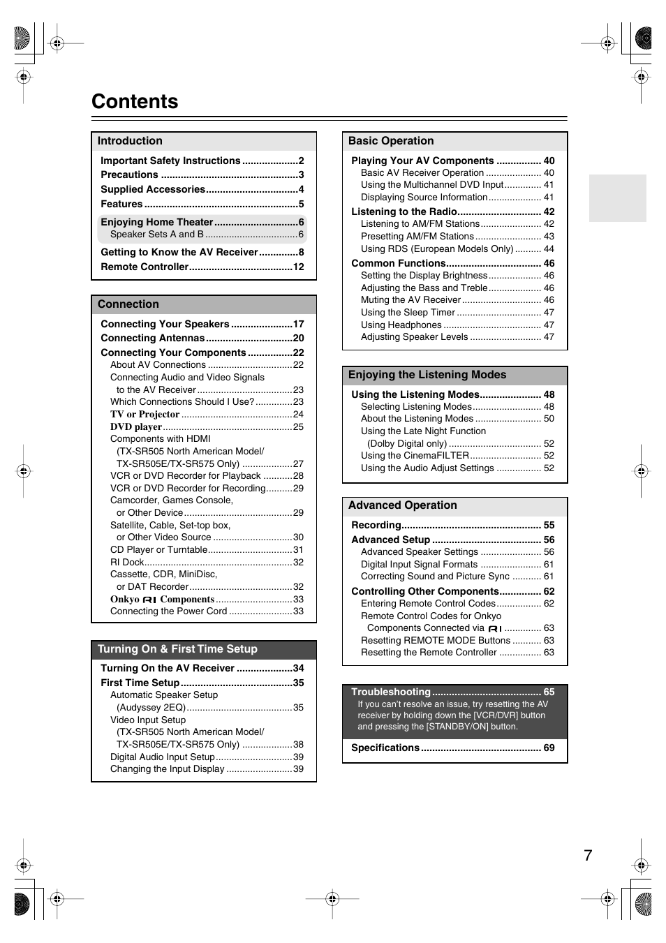 Onkyo TX SR575 User Manual | Page 7 / 72