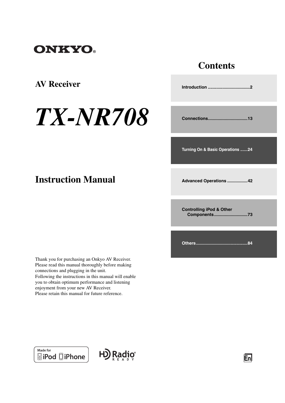 Onkyo TX-NR708 User Manual | 96 pages