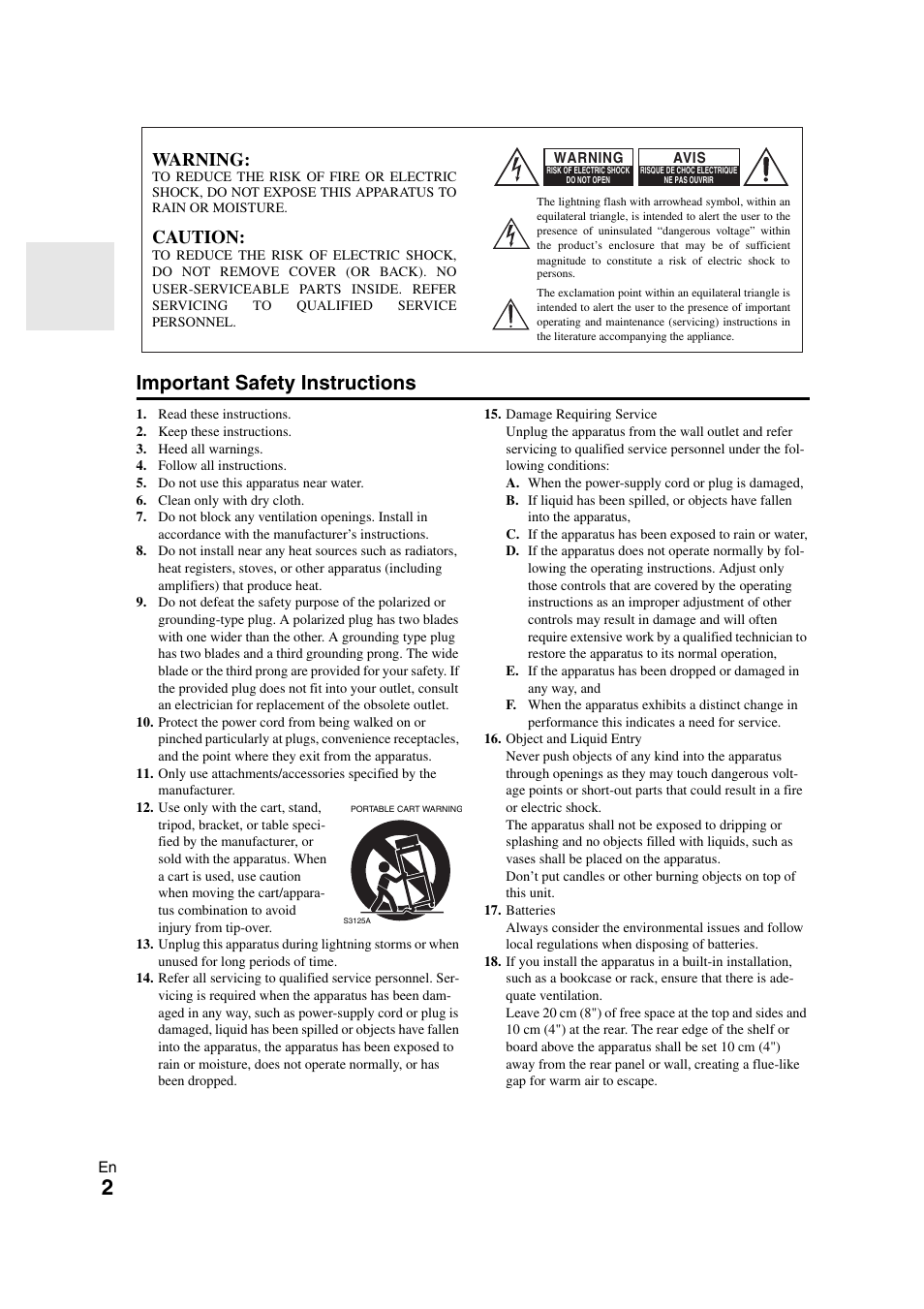 Introduction, Important safety instructions, Warning | Caution | Onkyo TX-NR708 User Manual | Page 2 / 96