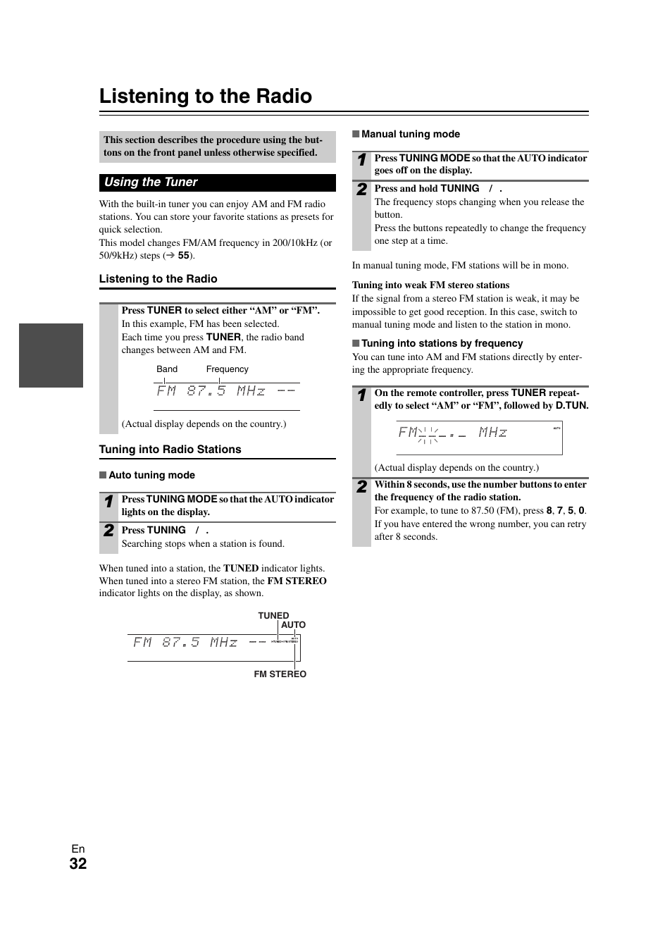 Listening to the radio, Using the tuner, 32 to | Onkyo TX-NR708 User Manual | Page 32 / 96