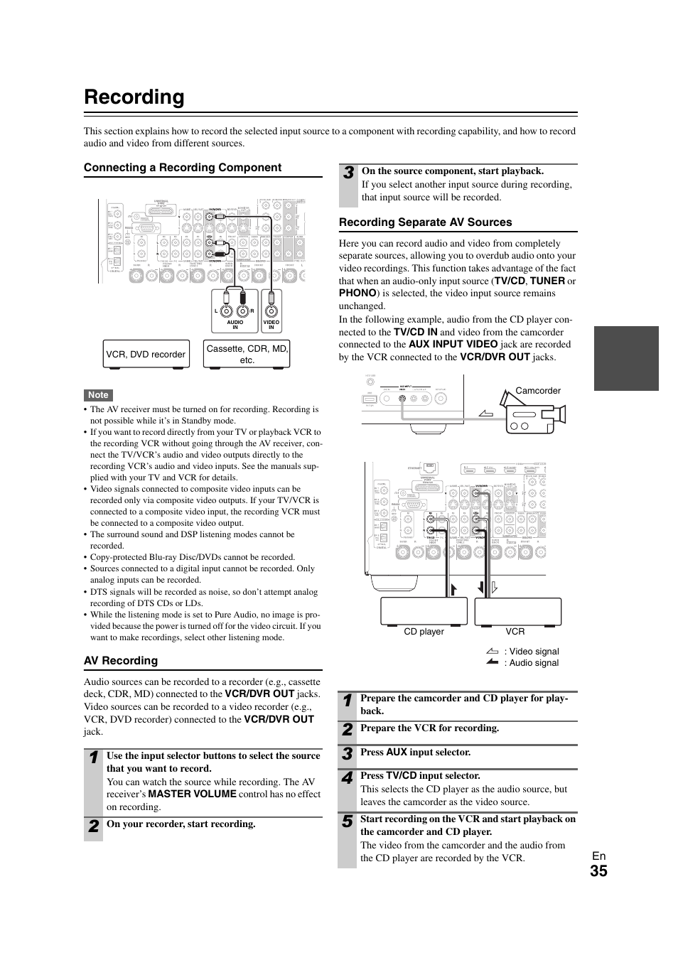 Recording | Onkyo TX-NR708 User Manual | Page 35 / 96