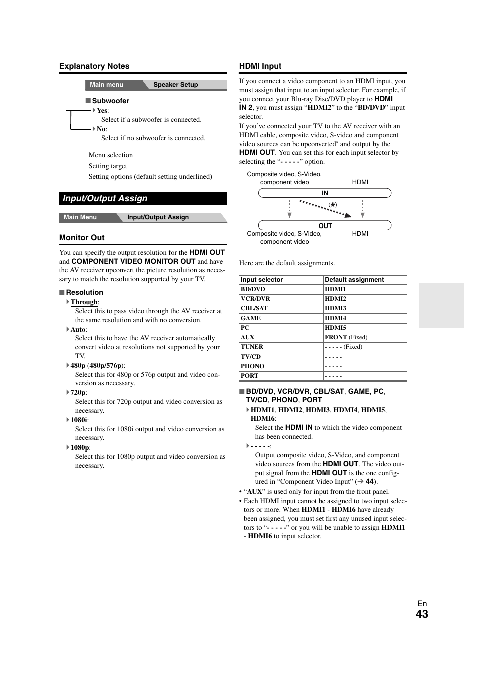 Input/output assign, Changed | Onkyo TX-NR708 User Manual | Page 43 / 96