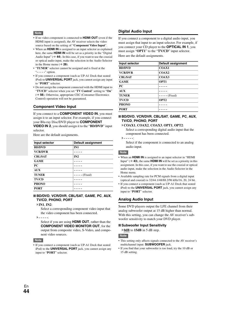 See “subwoofer input sensitivity | Onkyo TX-NR708 User Manual | Page 44 / 96
