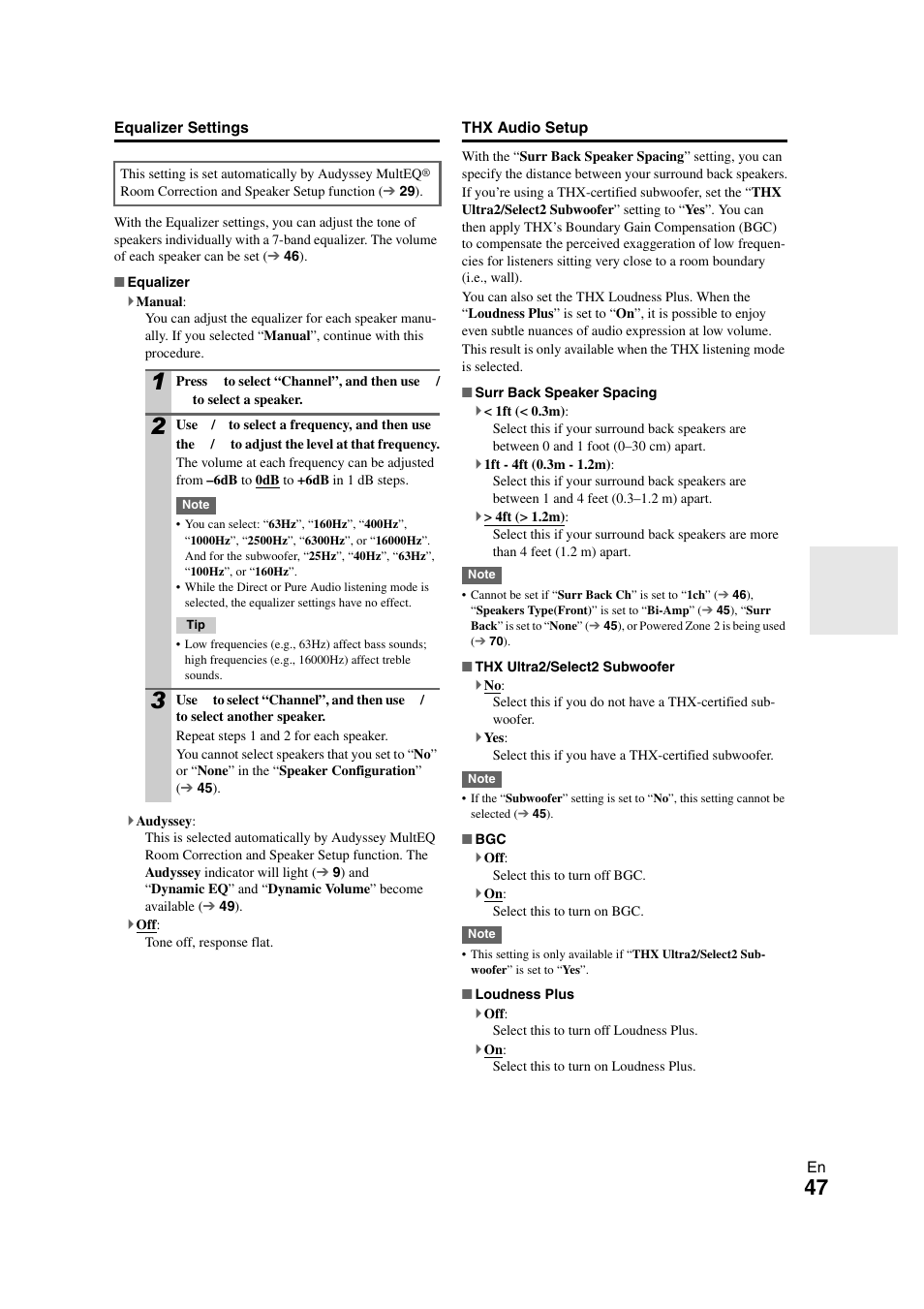 47 ). on, Equalizer settings | Onkyo TX-NR708 User Manual | Page 47 / 96