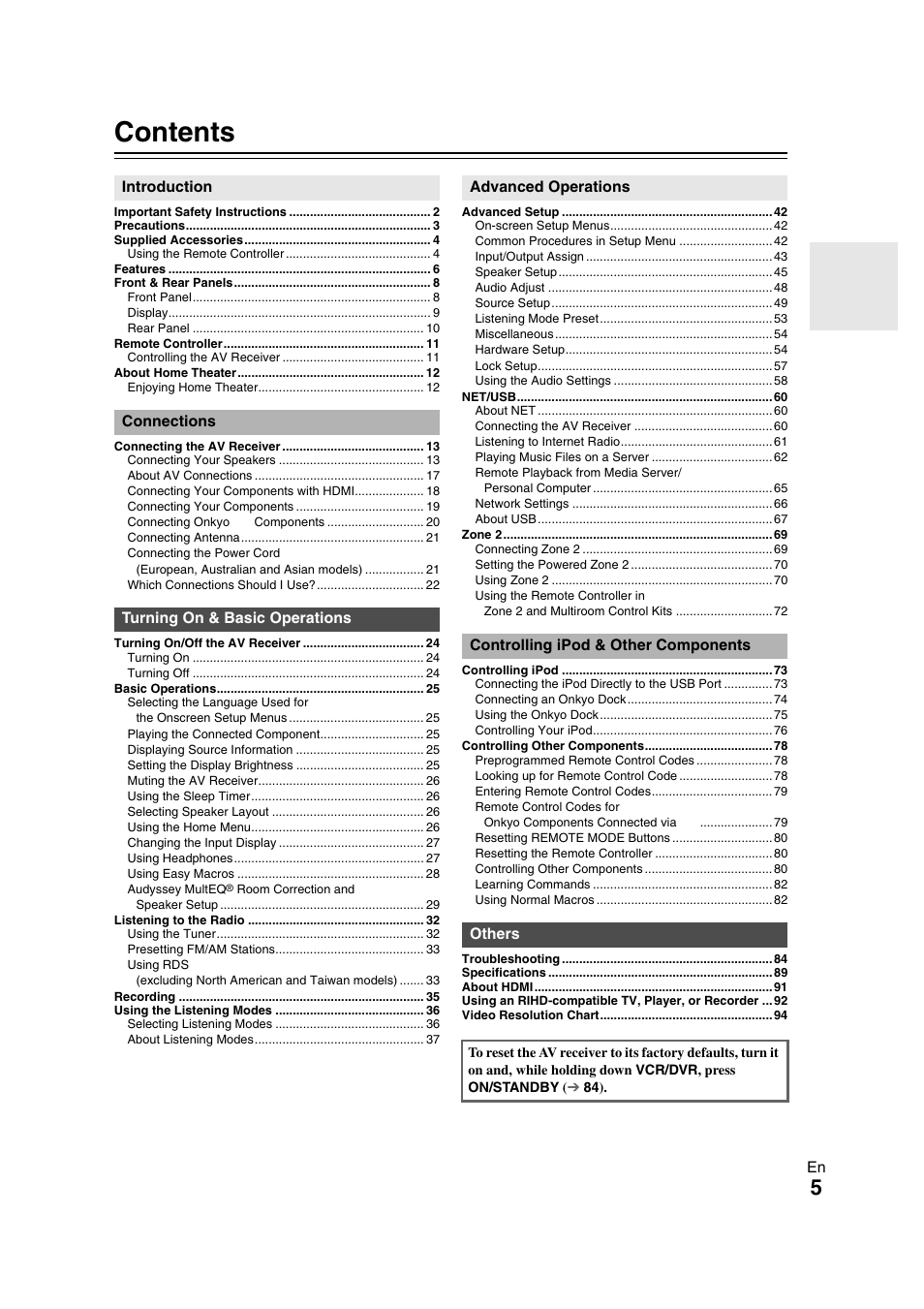 Onkyo TX-NR708 User Manual | Page 5 / 96