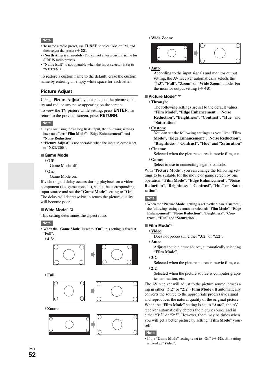 Picture adjust | Onkyo TX-NR708 User Manual | Page 52 / 96