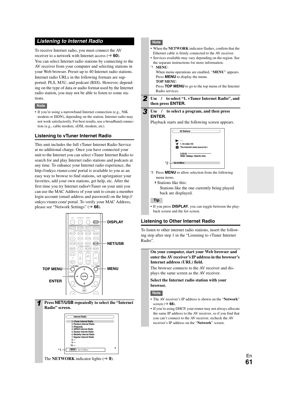 Listening to internet radio | Onkyo TX-NR708 User Manual | Page 61 / 96