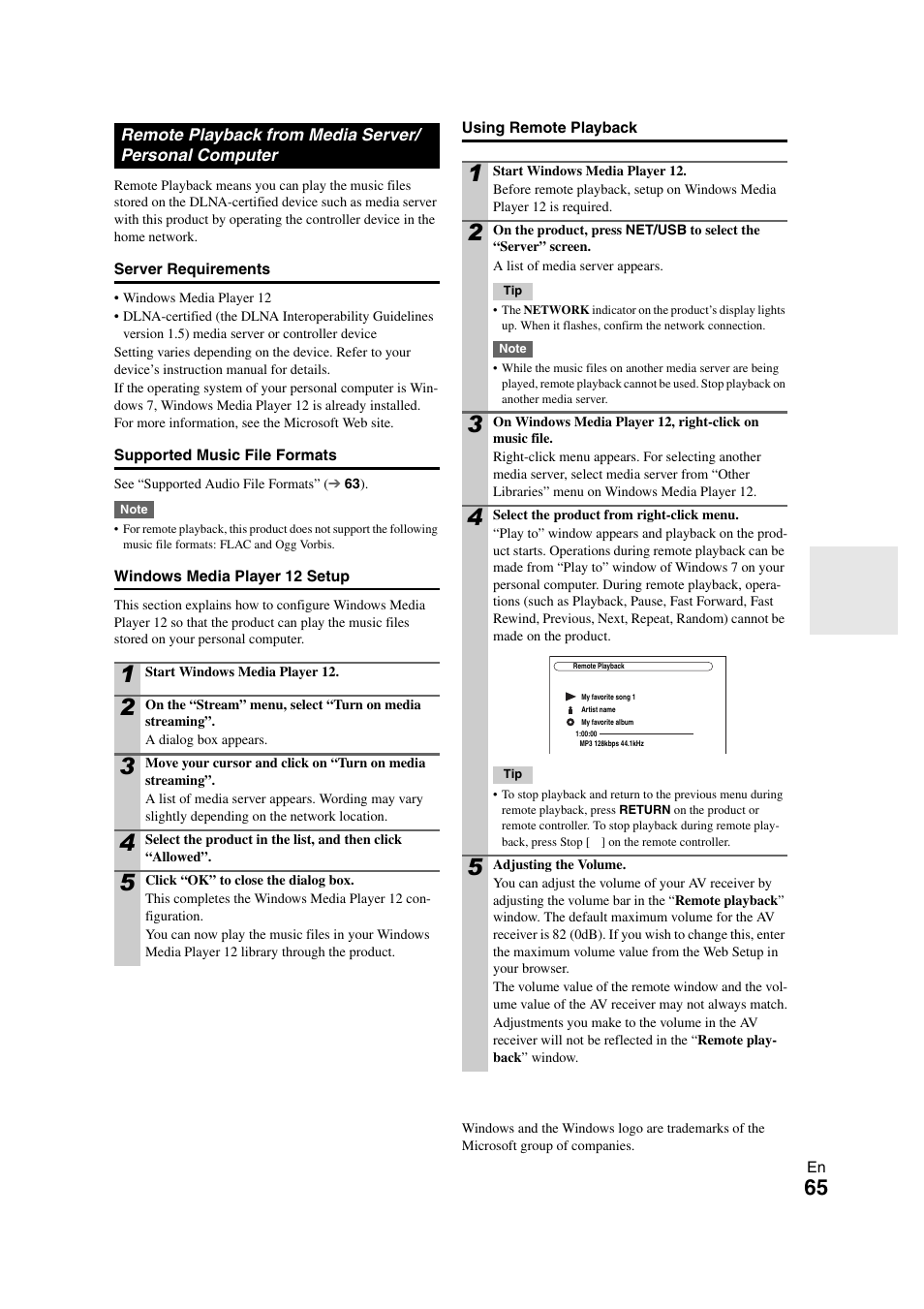 Remote playback from media server, Personal computer | Onkyo TX-NR708 User Manual | Page 65 / 96