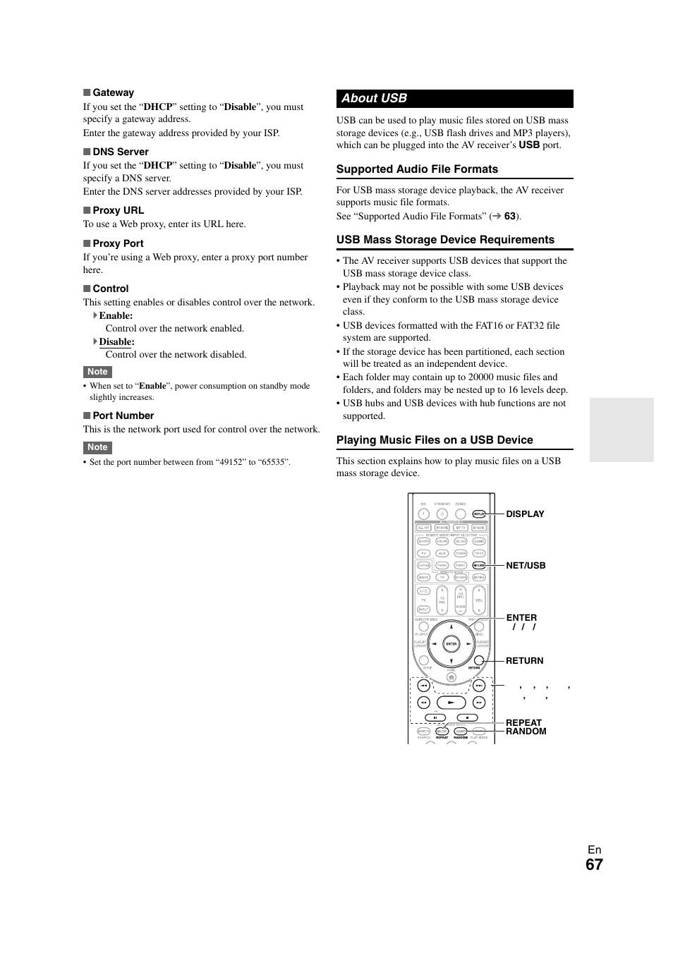 About usb | Onkyo TX-NR708 User Manual | Page 67 / 96