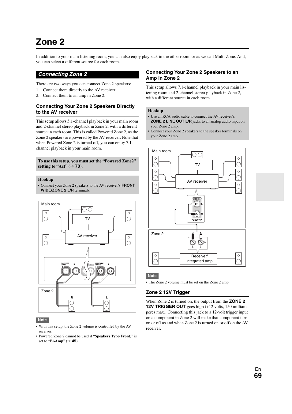 Zone 2, Connecting zone 2 | Onkyo TX-NR708 User Manual | Page 69 / 96