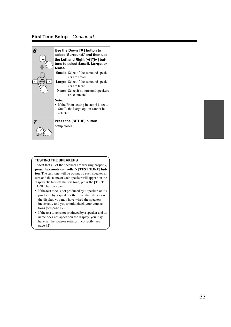 Uttons (33), First time setup —continued | Onkyo TX-SR303 User Manual | Page 33 / 56