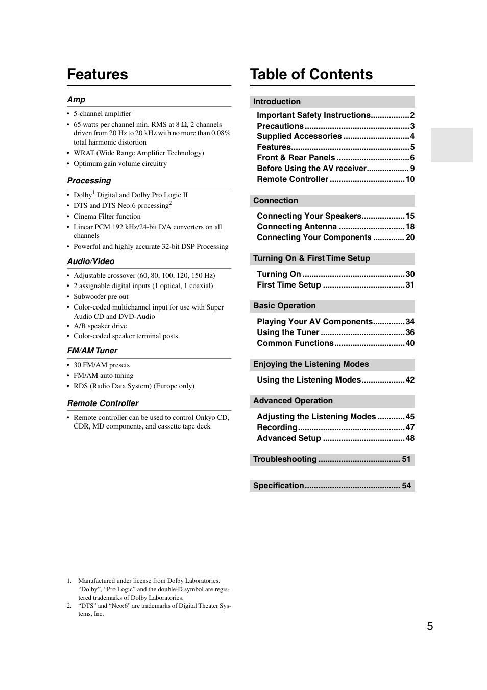 Onkyo TX-SR303 User Manual | Page 5 / 56