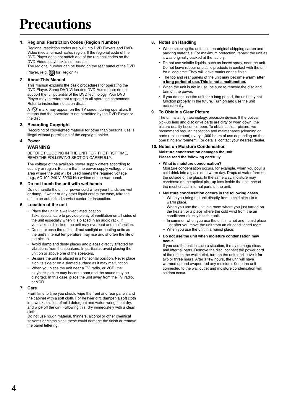 Precautions | Onkyo DV-S757 User Manual | Page 4 / 64