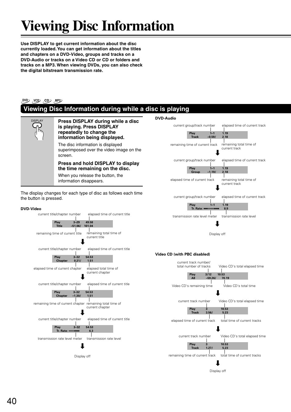 Viewing disc information | Onkyo DV-S757 User Manual | Page 40 / 64