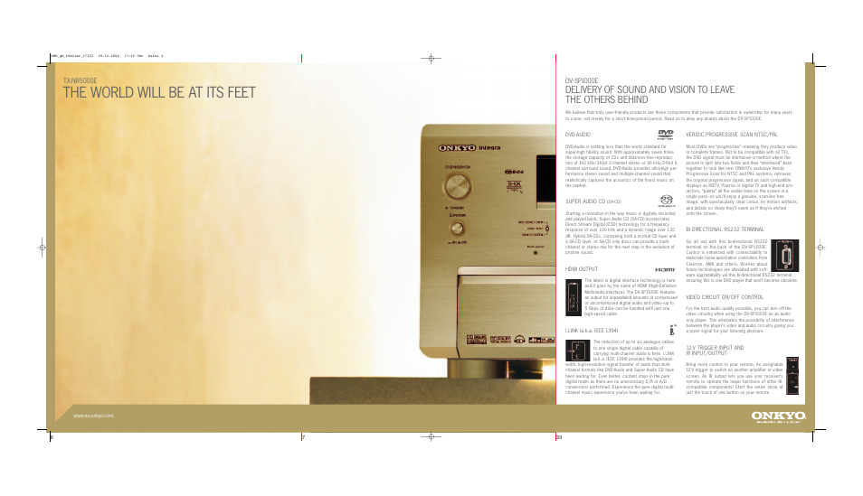 The world will be at its feet, Tx-nr5000e, Dv-sp1000e | Onkyo TX-NR5000E User Manual | Page 4 / 28