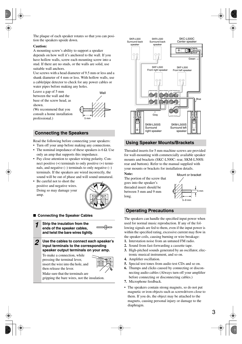 Connecting the speakers | Onkyo SKM-L500S User Manual | Page 3 / 4