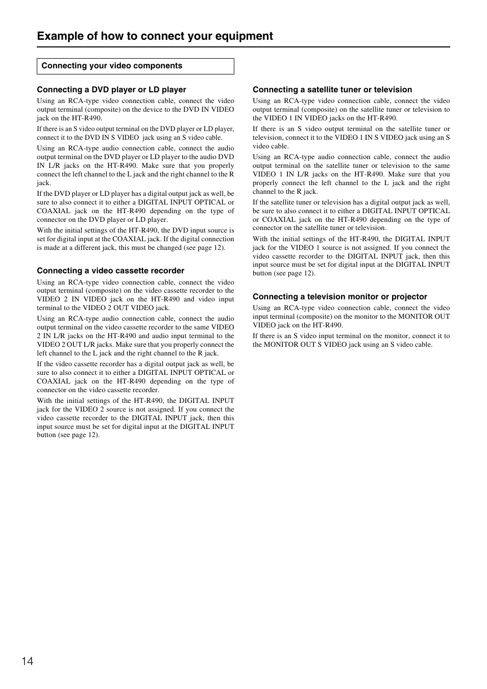 Example of how to connect your equipment | Onkyo HT-R490 User Manual | Page 14 / 36