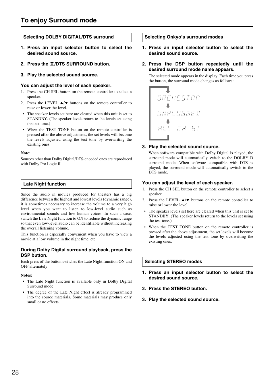 28 to enjoy surround mode | Onkyo HT-R490 User Manual | Page 28 / 36