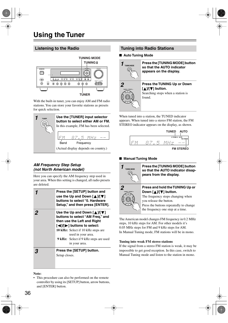 Using the tuner | Onkyo HT-S780 User Manual | Page 36 / 71