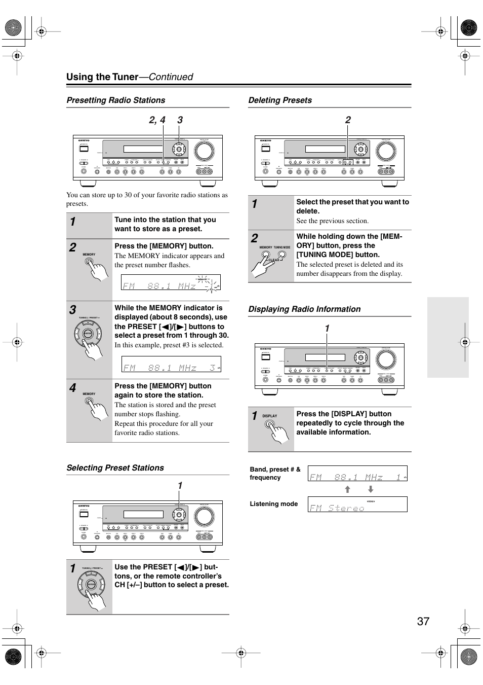 Using the tuner —continued | Onkyo HT-S780 User Manual | Page 37 / 71