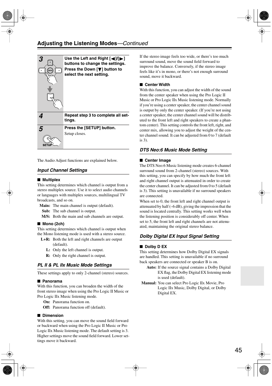 Adjusting the listening modes —continued | Onkyo HT-S780 User Manual | Page 45 / 71