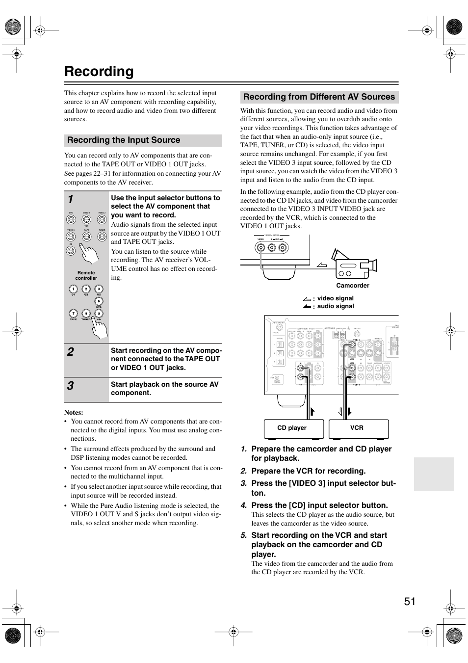 Recording | Onkyo HT-S780 User Manual | Page 51 / 71