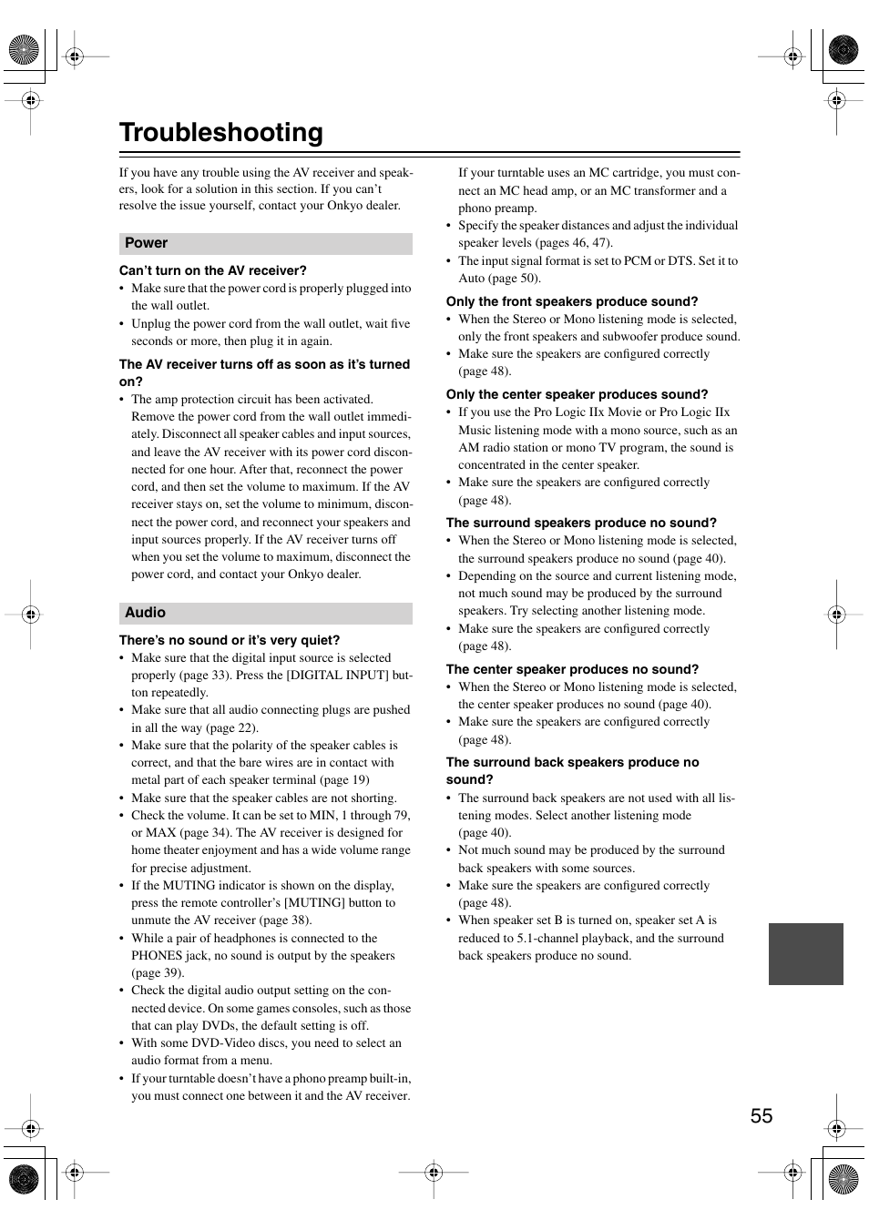 Troubleshooting | Onkyo HT-S780 User Manual | Page 55 / 71
