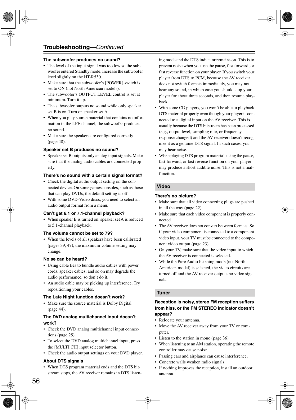 Troubleshooting —continued | Onkyo HT-S780 User Manual | Page 56 / 71