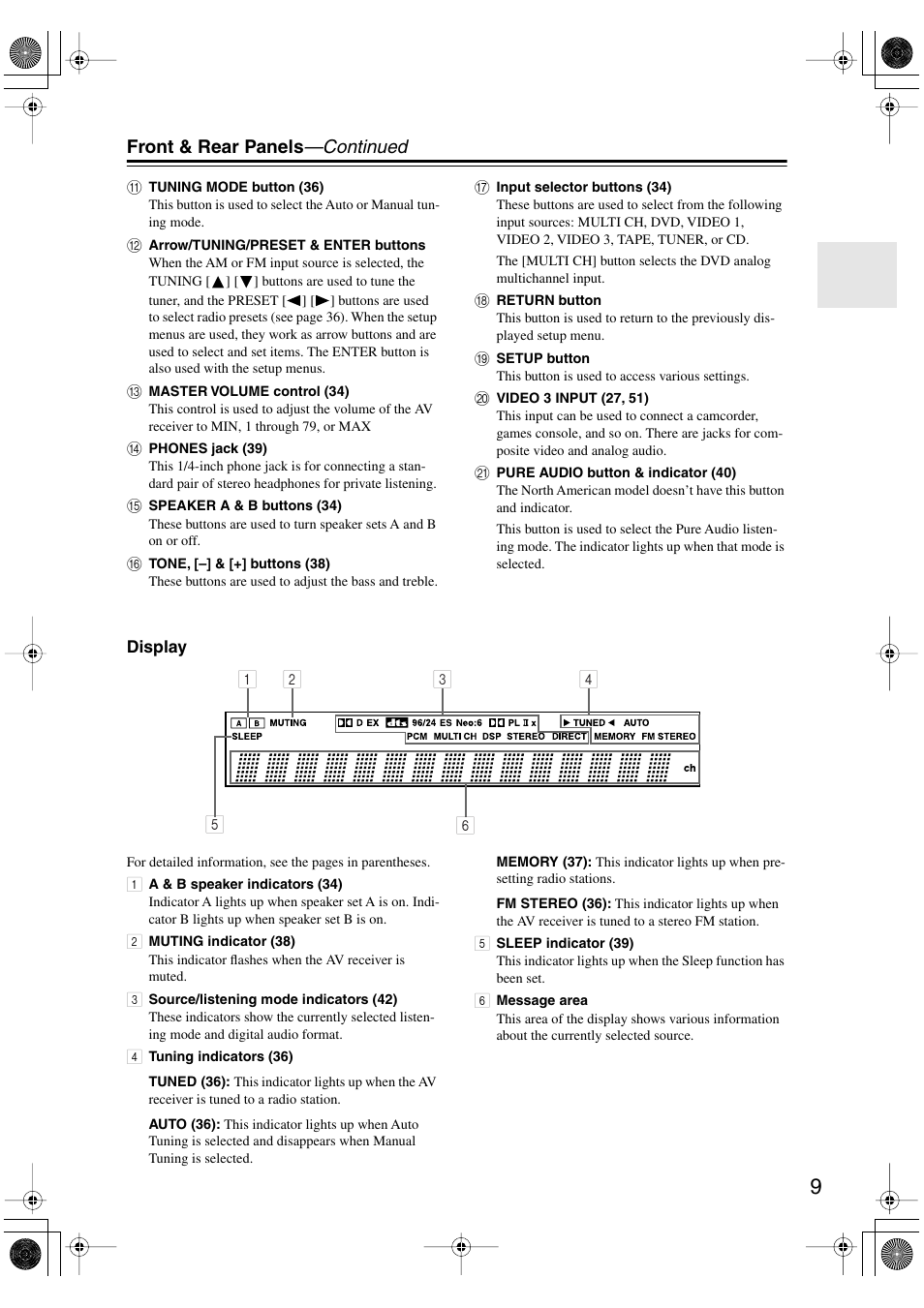 Front & rear panels —continued | Onkyo HT-S780 User Manual | Page 9 / 71