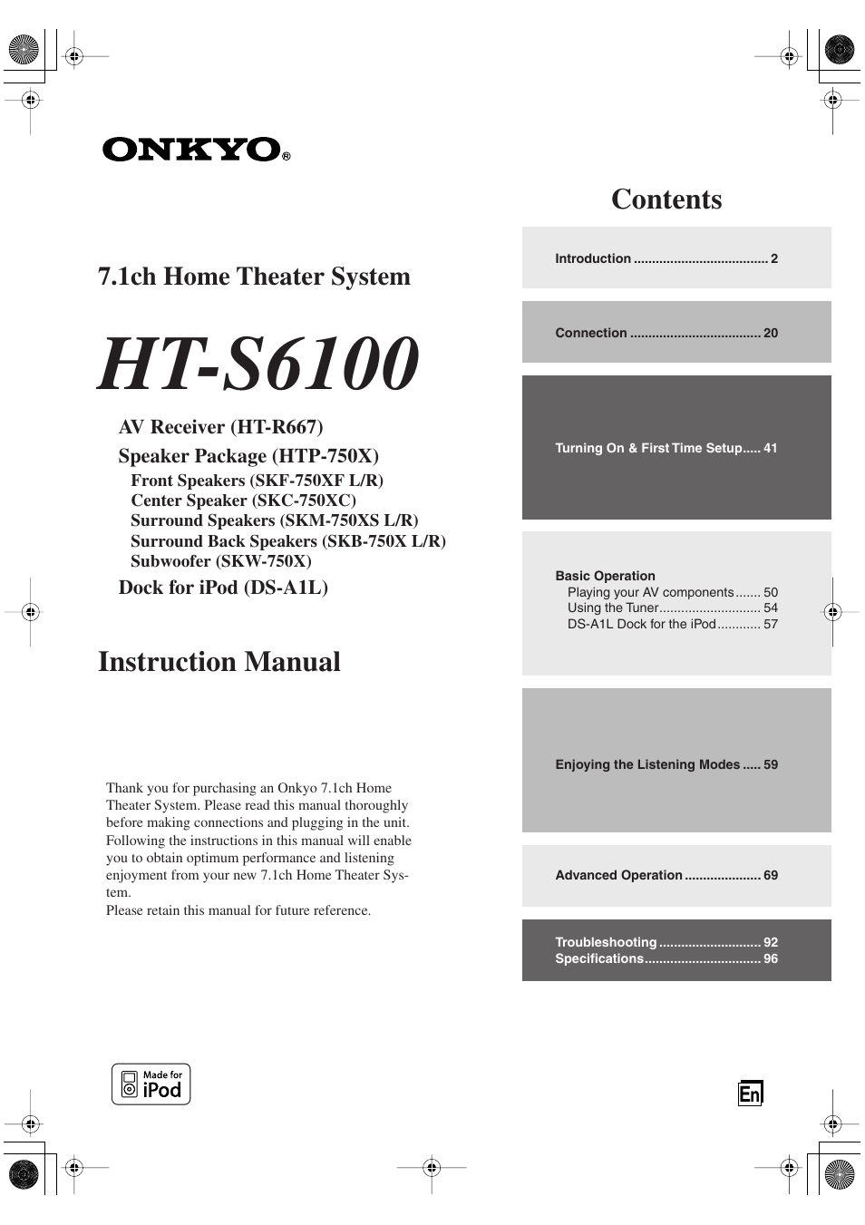 Onkyo SKM-750XS R User Manual | 100 pages