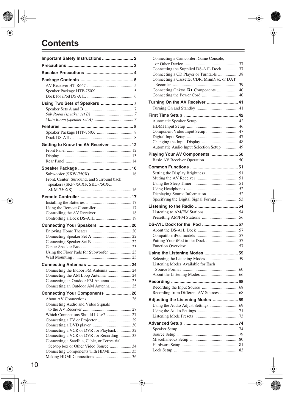 Onkyo SKM-750XS R User Manual | Page 10 / 100