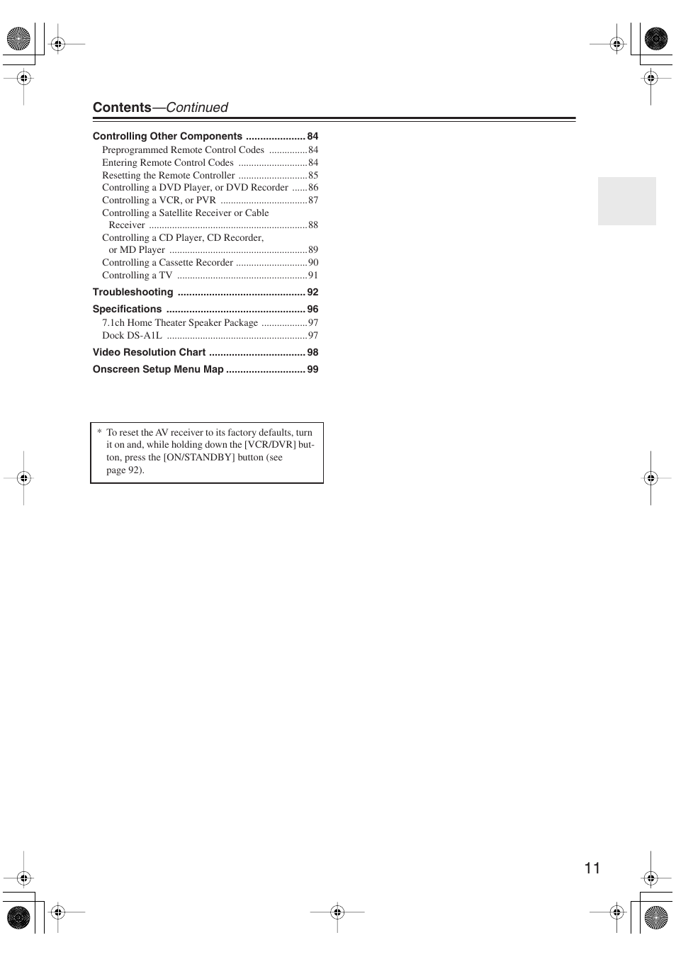 Contents —continued | Onkyo SKM-750XS R User Manual | Page 11 / 100