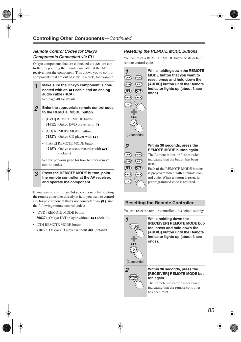 Resetting the remote controller | Onkyo SKM-750XS R User Manual | Page 85 / 100