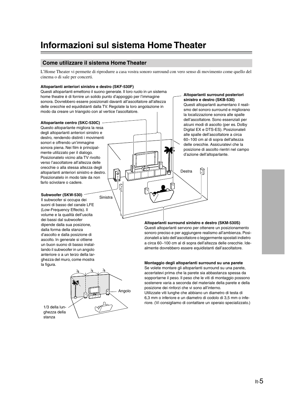 Informazioni sul sistema home theater, Come utilizzare il sistema home theater, Installazione e utilizzo | Onkyo SKS-HT530 User Manual | Page 21 / 32