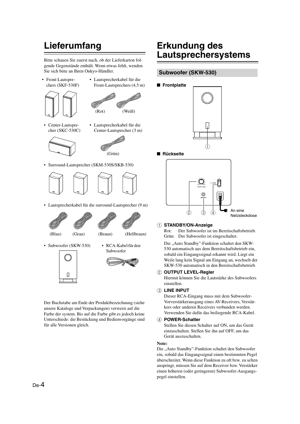 Lieferumfang, Erkundung des lautsprechersystems, Subwoofer (skw-530) | Onkyo SKS-HT530 User Manual | Page 28 / 32