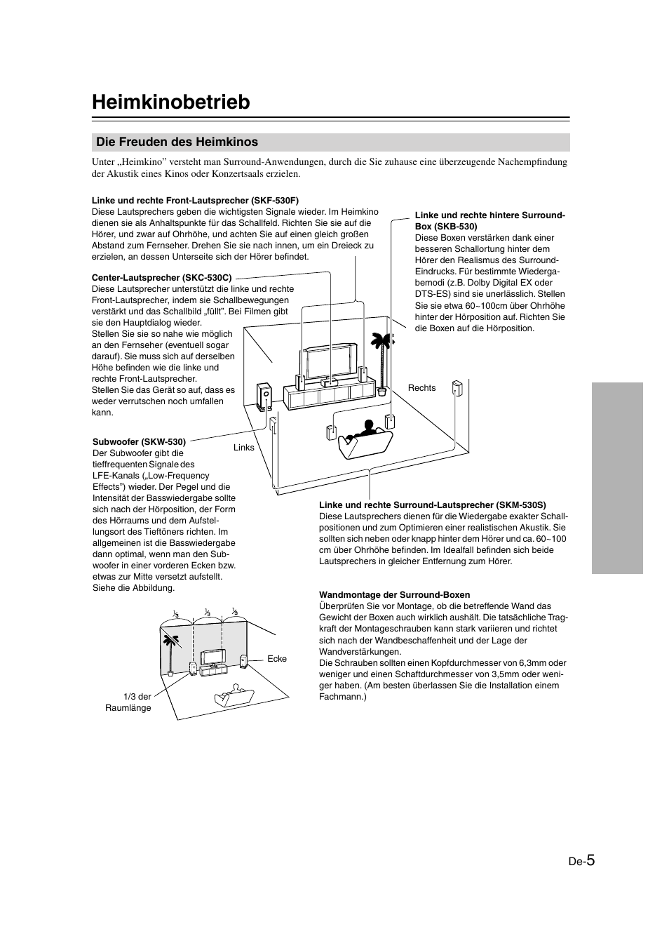 Heimkinobetrieb, Die freuden des heimkinos, Aufstellung & verwendung | Onkyo SKS-HT530 User Manual | Page 29 / 32