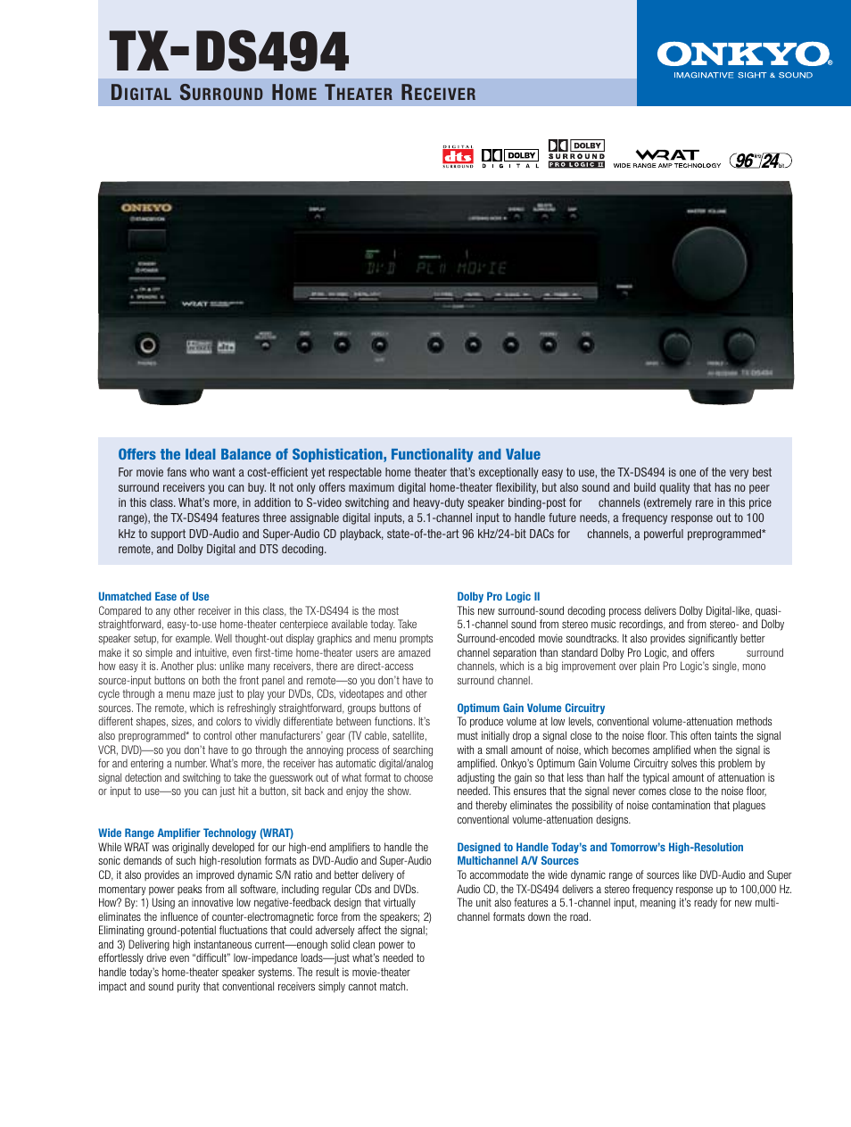 Onkyo TX-DS494 User Manual | 2 pages