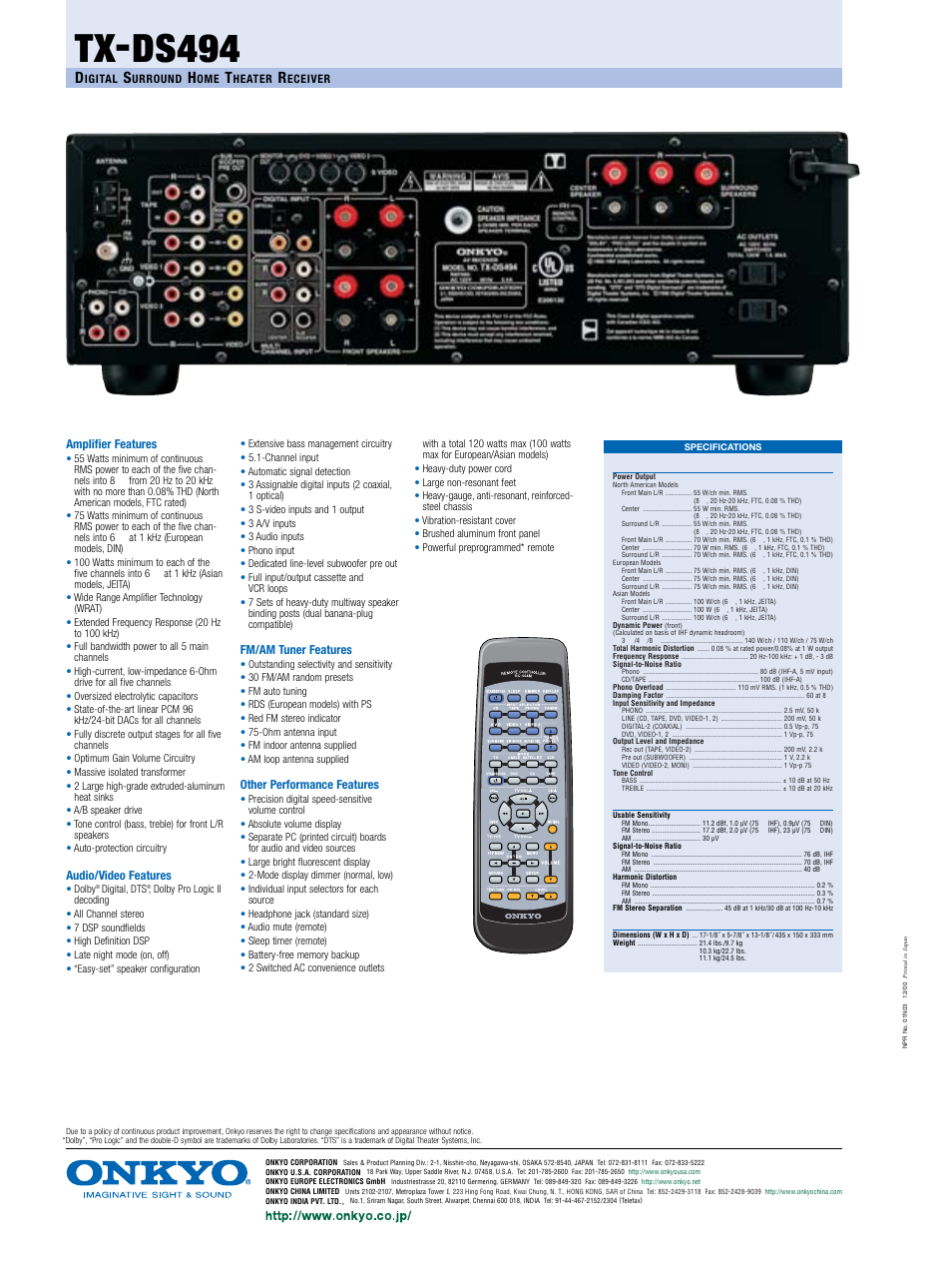 Tx-ds494 | Onkyo TX-DS494 User Manual | Page 2 / 2