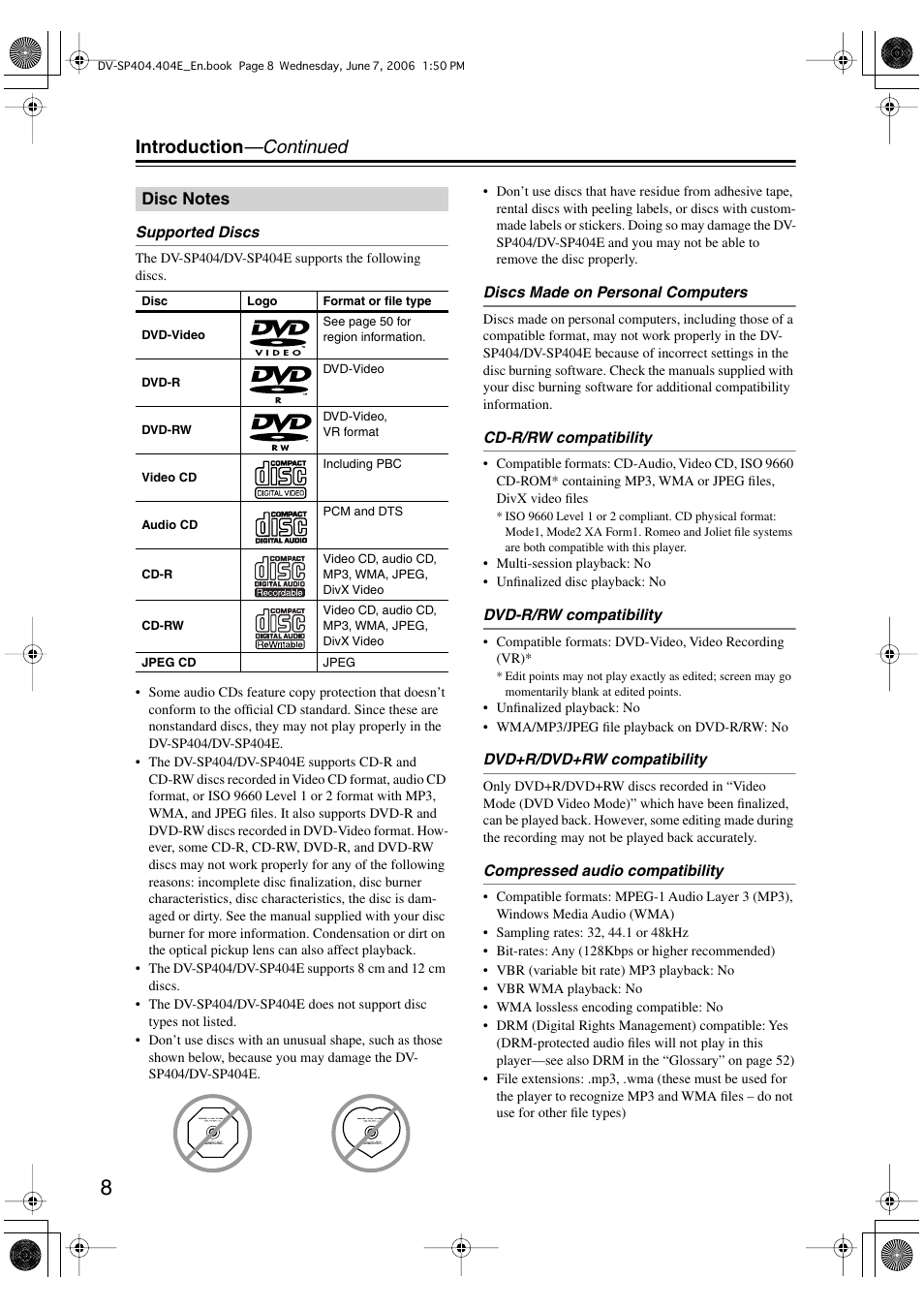 Introduction —continued | Onkyo DV SP404 User Manual | Page 8 / 60