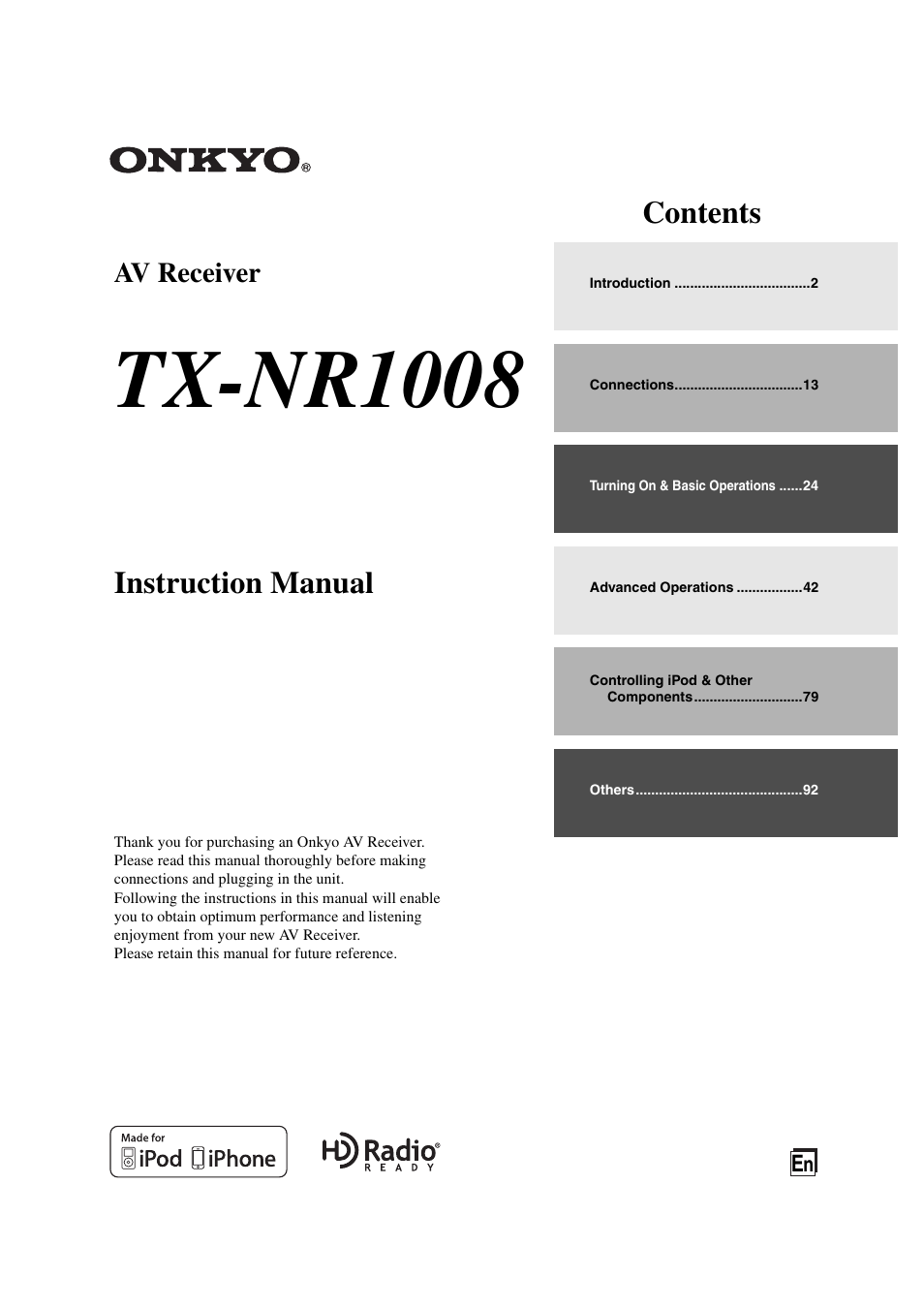 Onkyo TX-NR1008 User Manual | 104 pages