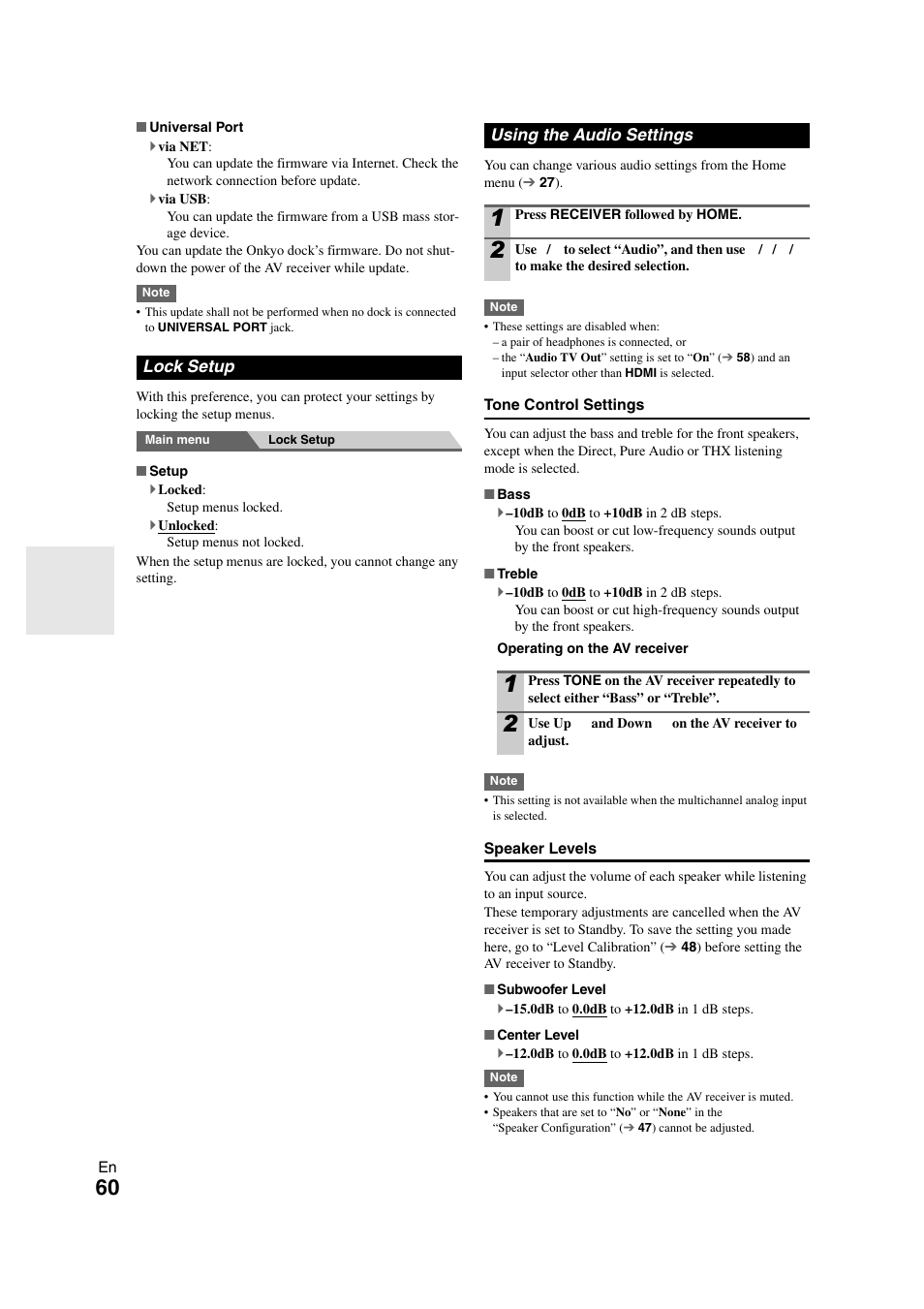 Lock setup, Using the audio settings, Lock setup using the audio settings | Onkyo TX-NR1008 User Manual | Page 60 / 104