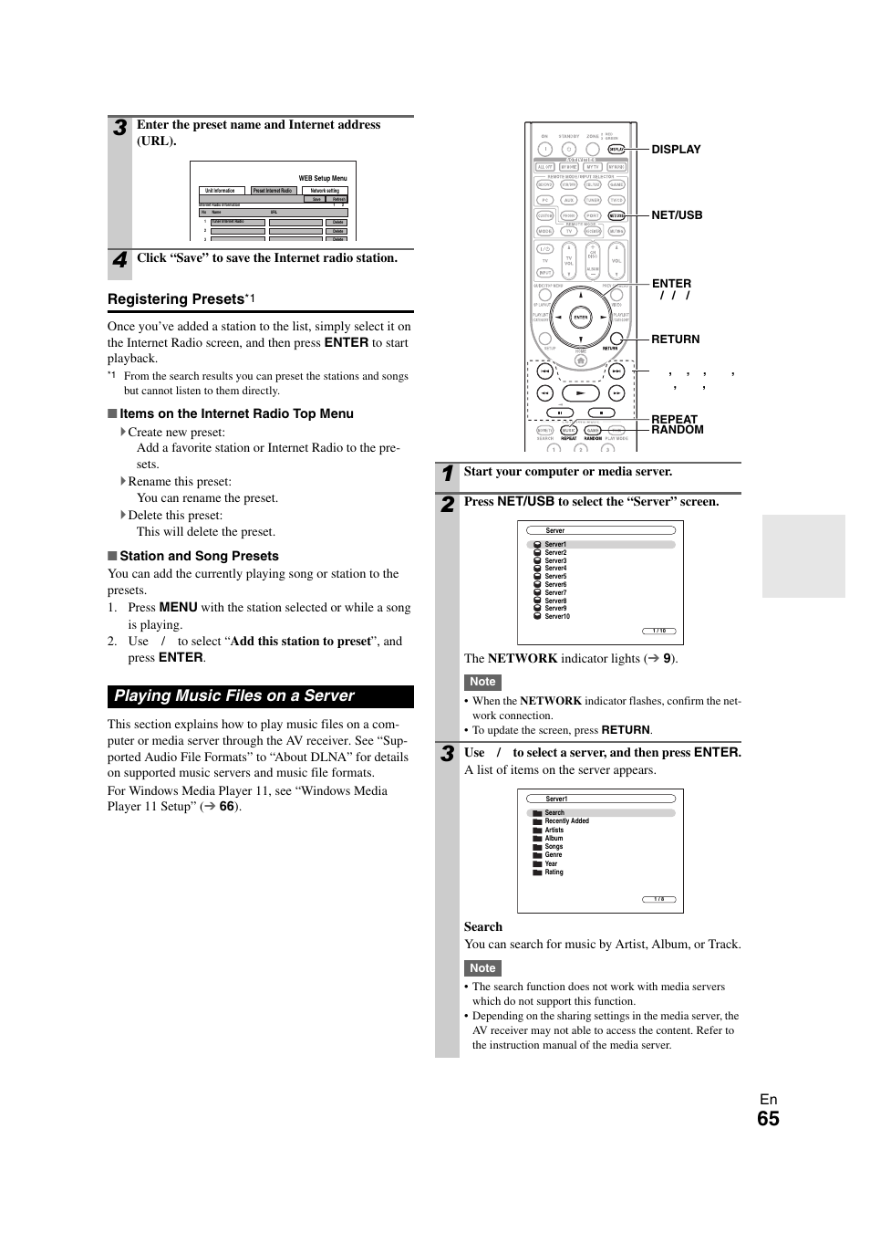 Playing music files on a server | Onkyo TX-NR1008 User Manual | Page 65 / 104